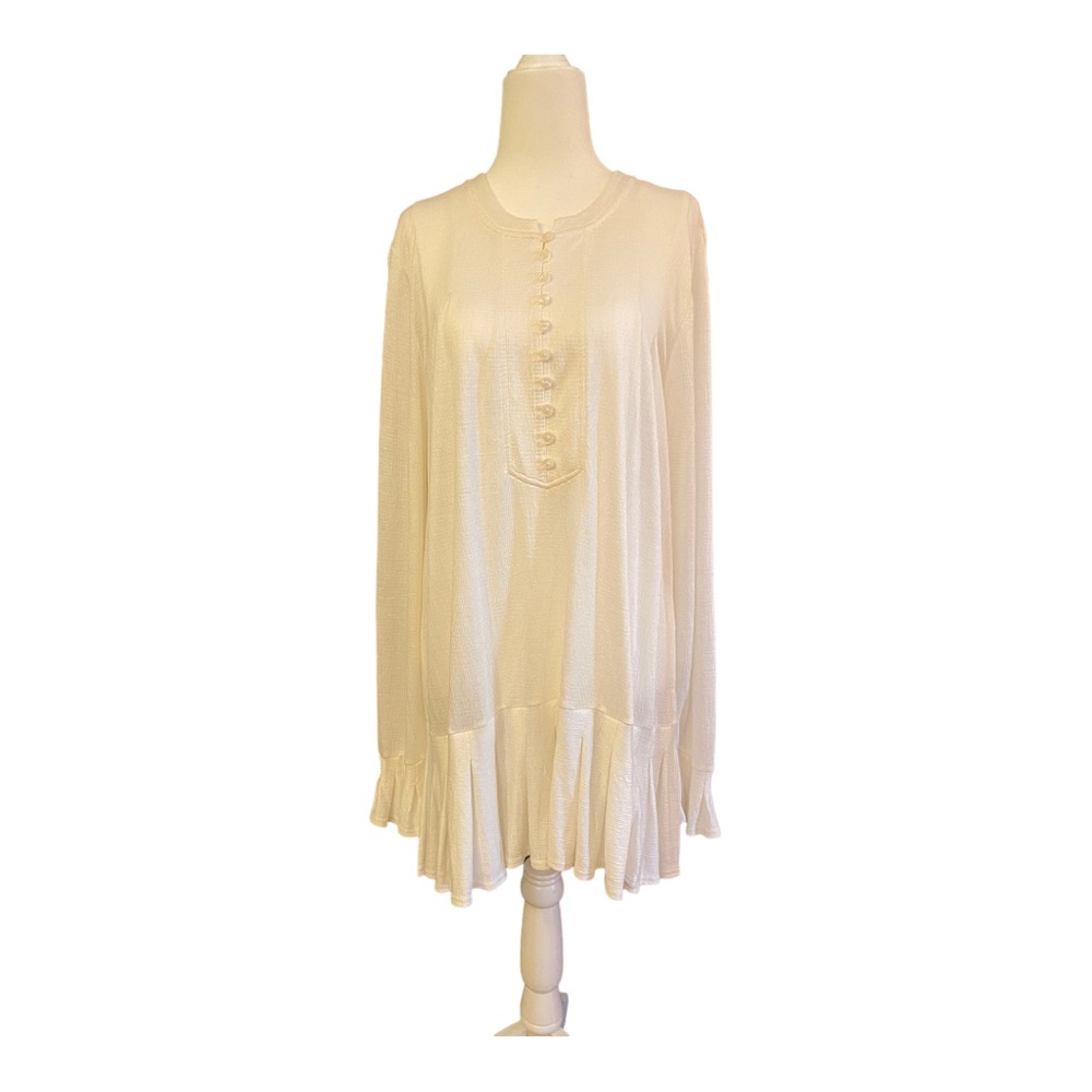 Free People • Ivory • Tunic Blouse / Dress • Medium • Buttons • Flounced Sleeves